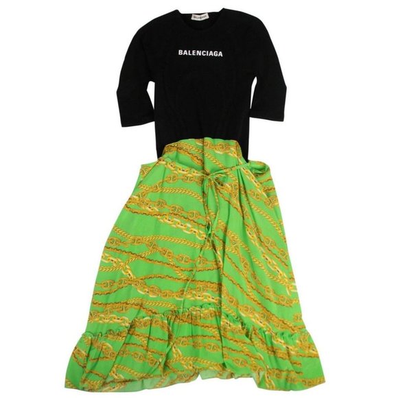 NWT sz 8 Balenciaga Green flare Chain print dress - Picture 8 of 12